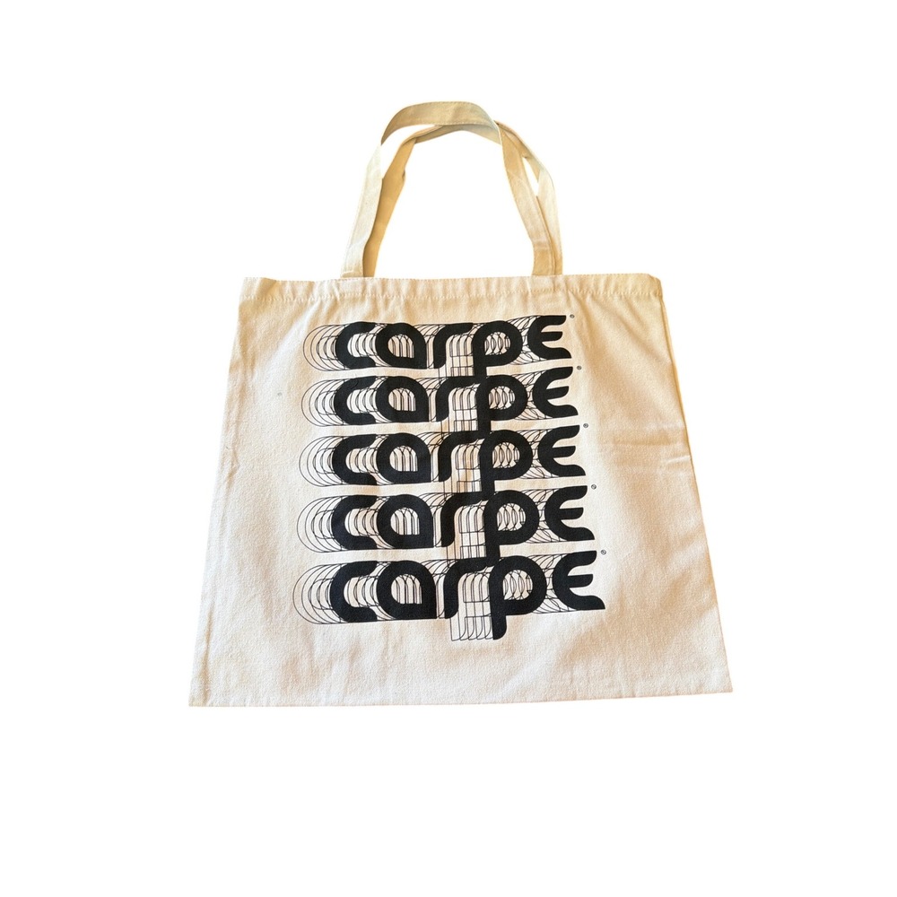 Carpe Tote Bag Natural Cream Black Graphic Print Cotton Canvas Reusable Shopper